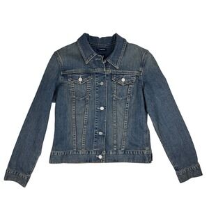 GAP Stretch Vintage Y2K Denim Jacket Womens Size M Flap Pockets Medium Wash 2004